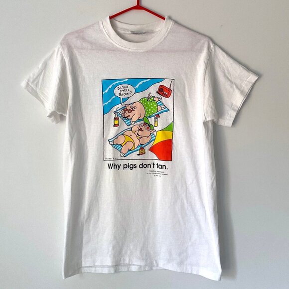 90s vintage funny beach vacation pigs graphic novelty fun humor cotton tee shirt - Picture 1 of 7
